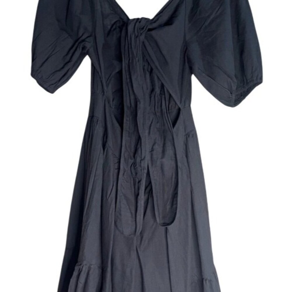 SHEIN Midi Black Backless Cut Out Puff Sleeve Self Tie Smocked Waist Scoop Neck - Picture 11 of 15